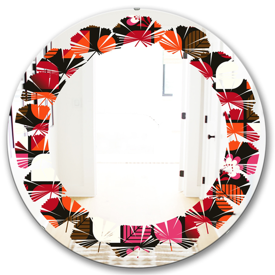 Designart 24-in Red Geometric Retro Flower Design I Modern Round Wall Mirror