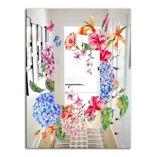 Designart Garland Sweet 5 Rectangular 35.4-in L x 23.6-in W Polished Country Blue Wall Mounted Mirror