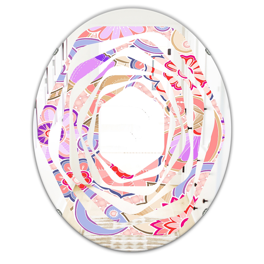 Designart 31.5-in x 23.7-in Floral Botanical Retro XIII Modern Oval Wall Mirror - Multi-Colour