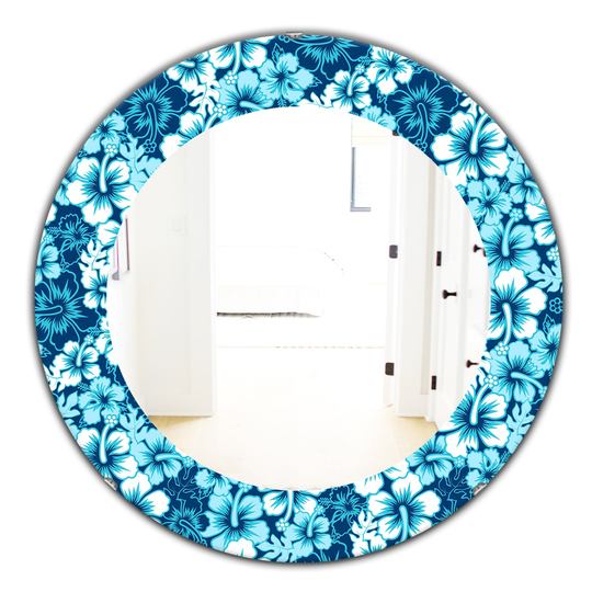 Designart 24-in x 24-in Blue Indigo HawaII Flowers Pattern Bohemian and Eclectic Mirror