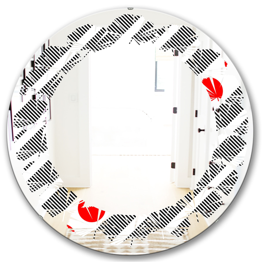 Designart Round Black 24-in Retro Geometrical Abstract Minimal Pattern XI Polished Wall Mirror