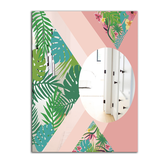 Designart Tropical Mood Pink 3 Rectangular 35.4-in L x 23.6-in W Polished Country Wall Mounted Mirror