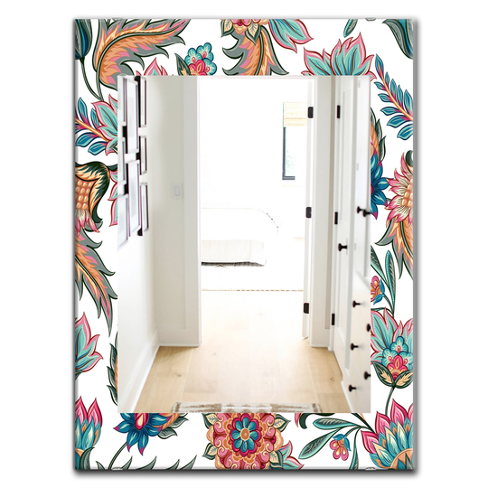 Designart Canada Rectangle 35.4-in L x 23.6-in W Multicolour Blossom Flowers Polished Wall Mirror