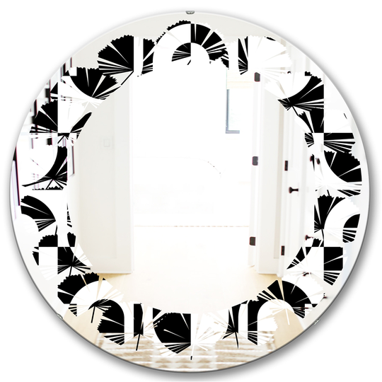 Designart 24-in x 24-in Black Monochrome Geometric Pattern VIII Modern Round Wall Mirror