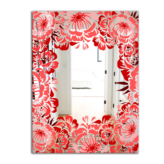 Designart Garland Vivid 5 Rectangular 35.4-in L x 23.6-in W Polished Farmhouse Red Wall Mounted Mirror