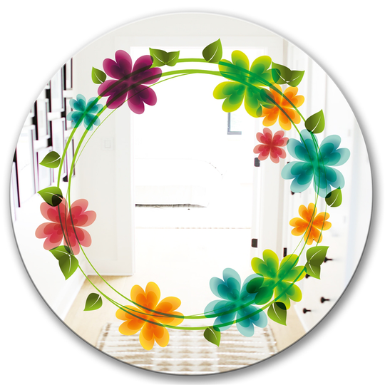 Designart Canada 24-in L x 24-in W Round Flowers with Heart Petals Polished Wall Mirror