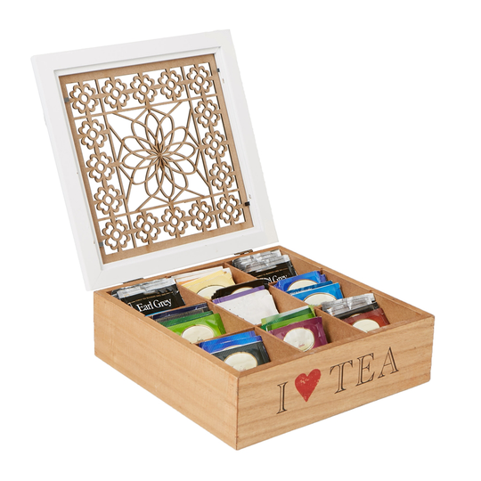Mind Reader Brown/White Wood 9-Section Tea Organizer