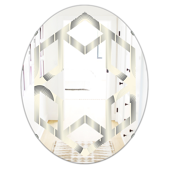 Designart 31.5-in L x 23.7-in W Grey Oval Retro Curved Minimal Geometric Ornament I Polished Wall Mirror