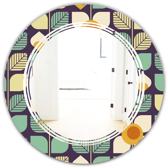Designart 24-in x 24-in Botanical Retro Design III Modern Round Wall Mirror - Blue