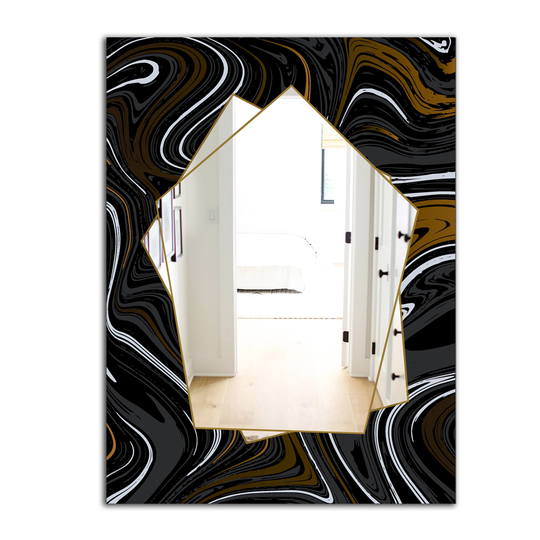 Designart Marbled Diamond 9 Rectangular 35.4-in L x 23.6-in W Polished Farmhouse Black Wall Mounted Mirror