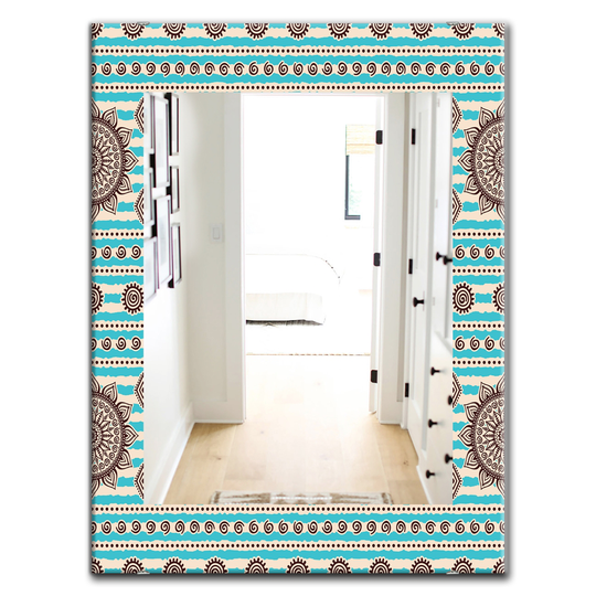 Designart 35.4-in x 23.6-in Blue Vintage Decorative Pattern Bohemian and Eclectic Mirror