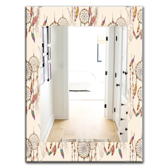 Designart 35.4-in x 23.6-in Brown Bohemian Dream Catcher with Beads and Feathers Mirror