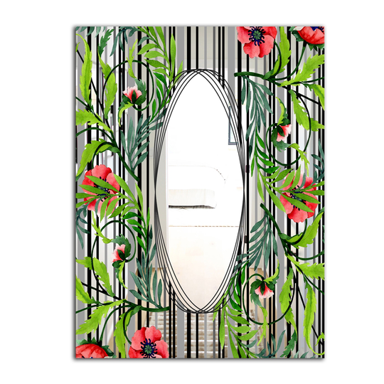 Designart Elementary Botanicals 4 Rectangular 35.4-in L x 23.6-in W Polished Country Green Wall Mounted Mirror