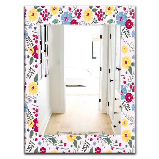 Designart 35.4-in x 23.6-in Red Multicolour Floral Pattern Mirror