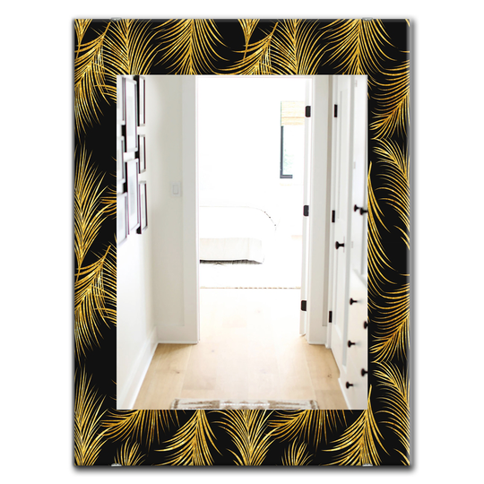 Designart 35.4-in x 23.6-in Yellow/Gold Feathers Modern Mirror