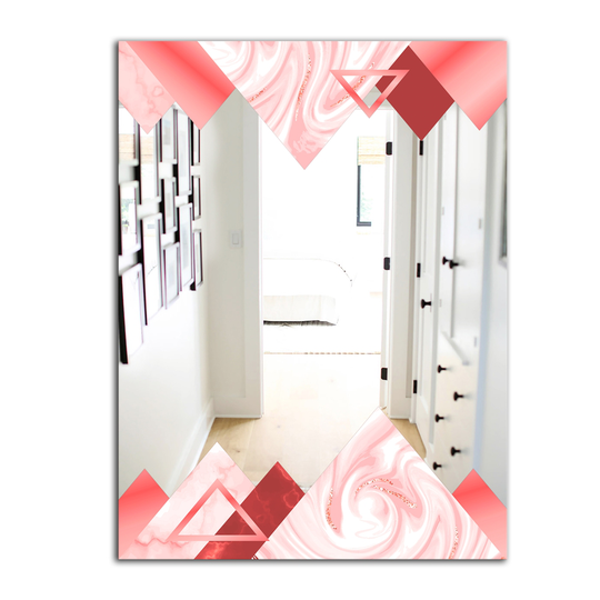 Designart Triangular Spacy Spheres 9 Rectangular 35.4-in L x 23.6-in W Polished Mid-Century Pink Wall Mounted Mirror