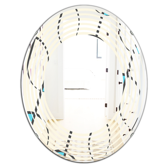 Designart 31.5-in L x 23.7-in W Grey Oval Retro Geometrical Abstract Minimal Pattern I Polished Wall Mirror
