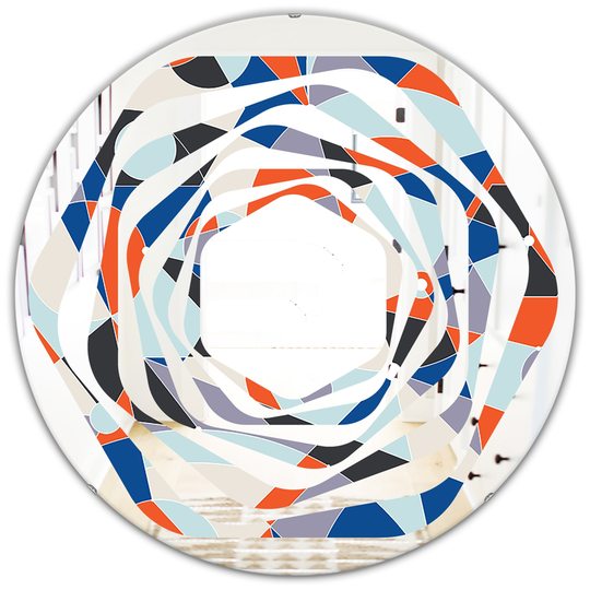 Designart Round 24-in Orange Retro Geometric Grid IV Polished Wall Mirror