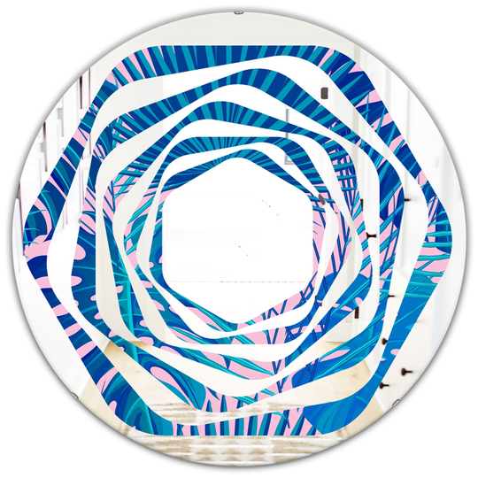 Designart 24-in Blue Round Retro Floral Pattern X Polished Wall Mirror