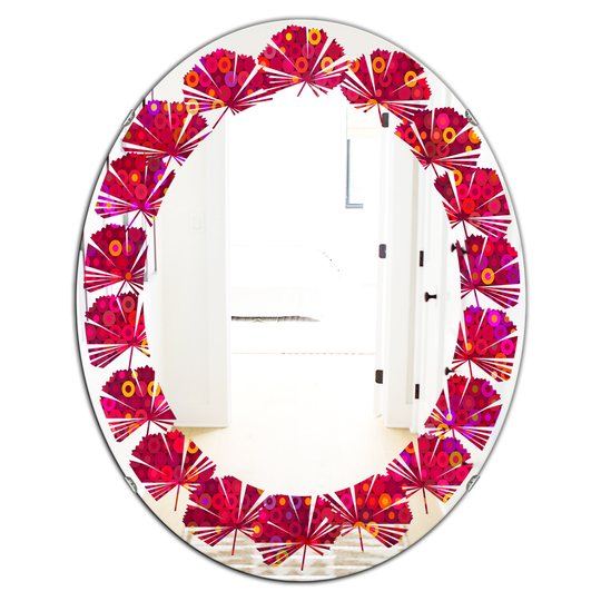 Designart Circular Retro Design III Modern Oval Wall Mirror in Red