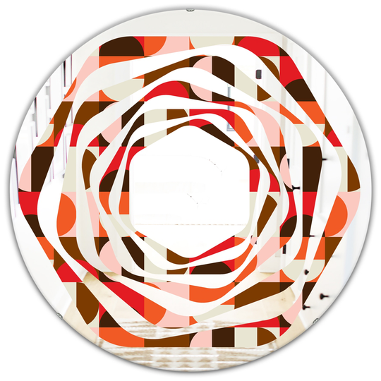 Designart 24-in x 24-in Retro Geometric Design II Modern Round Mirror in Red