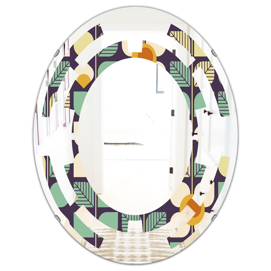Designart 31.5-in x 23.7-in Botanical Retro Design III Modern Oval Wall Mirror in Blue