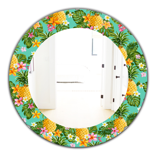 Designart 24-in x 24-in Blue Tropical Mood Pineapple Bohemian and Eclectic Mirror