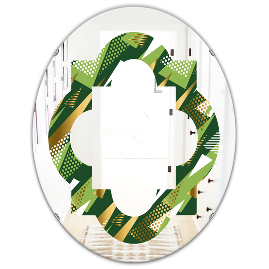 Designart 31.5-in x 23.7-in Triangular Gold and Green Design I Modern Oval Decorative Mirror