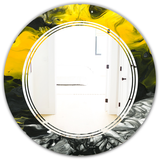 Designart Canada Round 24-in W x 24-in L Marbled Yellow Polished Wall Mirror