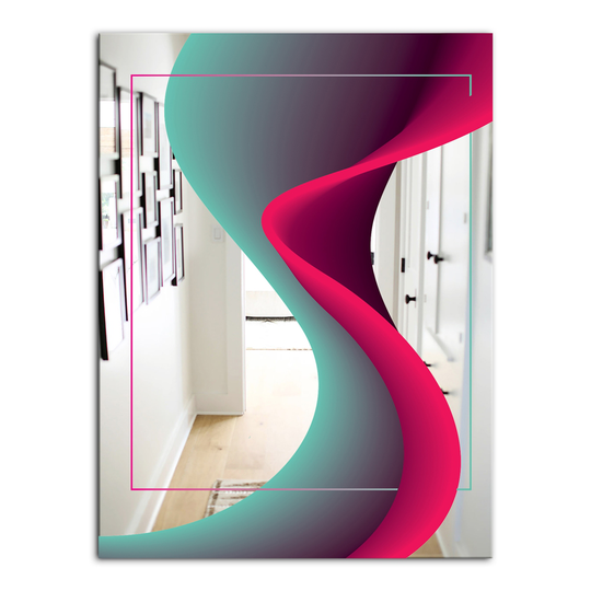 Designart Nebulous Waves 6 Rectangular 35.4-in L x 23.6-in W Polished Mid-Century Red Wall Mounted Mirror