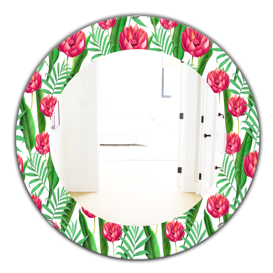 Designart Canada 24-in L x 24-in W Round Pink and Green Tropical Mood Bright Polished Wall Mirror