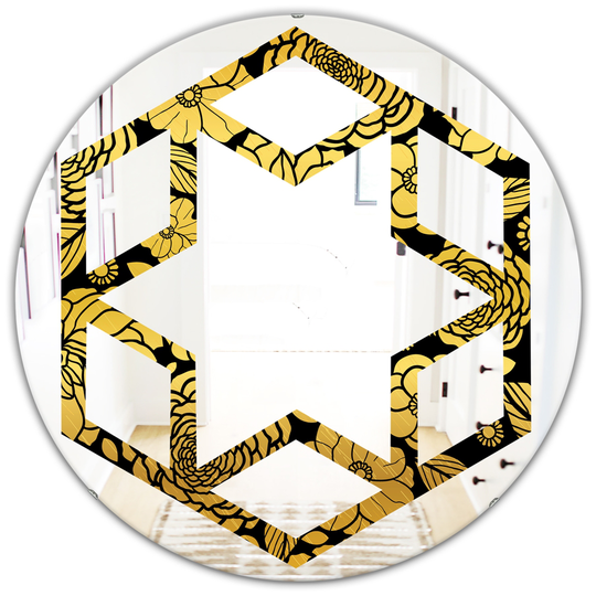 Designart 24-in Round Golden Floral II Modern Polished Wall Mirror