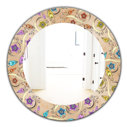 Designart 24-in x 24-in Brown Ornamental Coloured Floral Pattern with Flowers Mirror