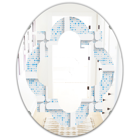 Designart 31.5-in L x 23.7-in W Oval 3D White and Light Blue Pattern I Polished Wall Mirror