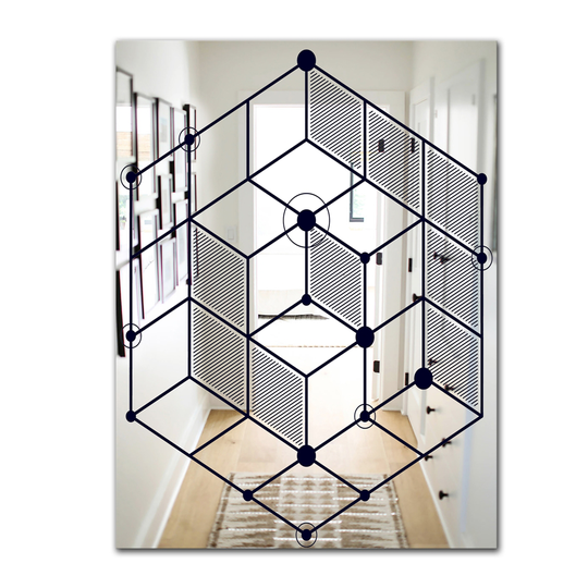 Designart Dimensional Cube Rectangular 35.4-in L x 23.6-in W Polished Industrial Navy Blue Wall Mounted Mirror