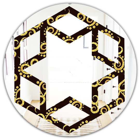 Designart 24-in Round Gold and Black Swirl II Modern Polished Wall Mirror