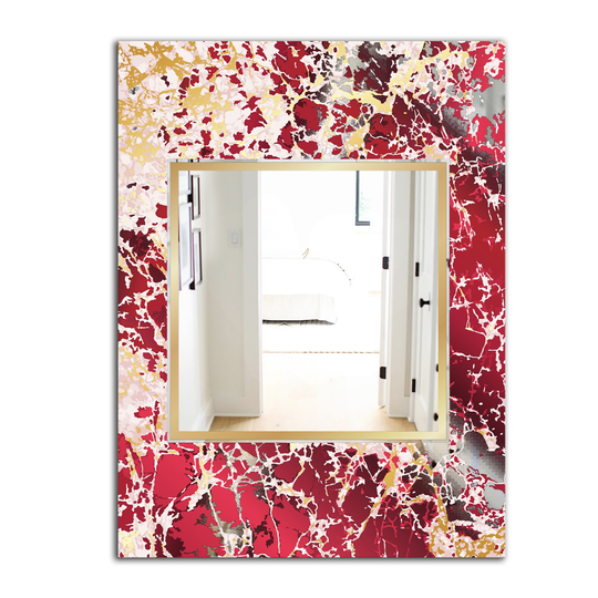 Designart Marbled Marvellous 9 Rectangular 35.4-in L x 23.6-in W Polished Glam Gold Wall Mounted Mirror