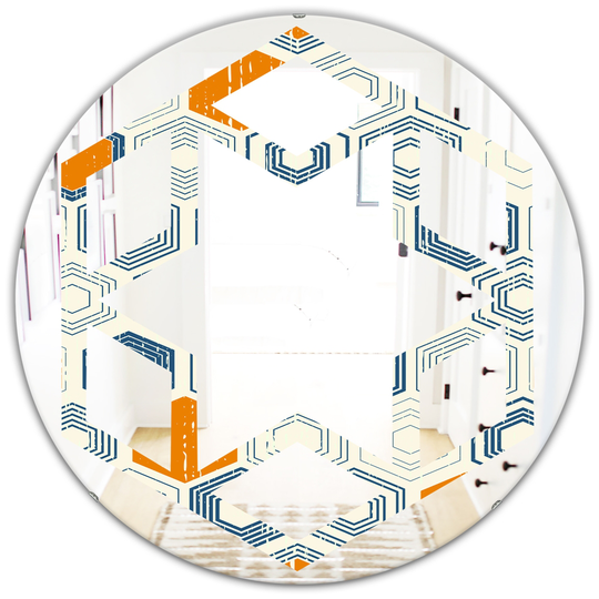 Designart 24-in x 24-in Hexagon Pattern IX Modern Round Wall Mirror - Orange