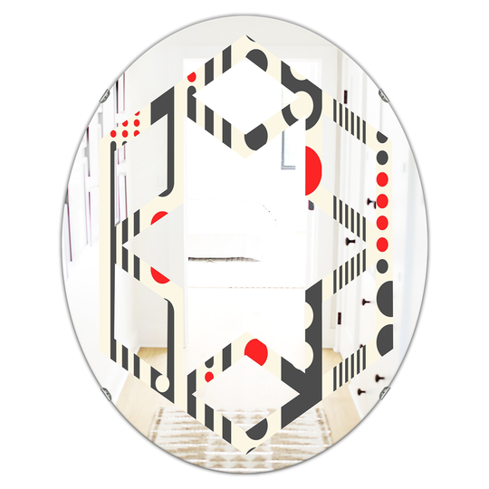 Designart Oval 31.5-in L x 23.7-in W Black Retro Geometrical Abstract Minimal Pattern II Polished Wall Mirror