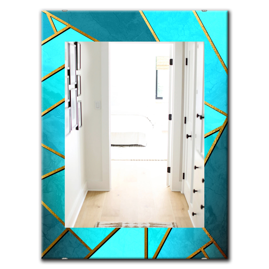 Designart Canada 35.4-in L x 23.6-in W Rectangle Blue Capital Gold Honeycomb Polished Wall Mirror