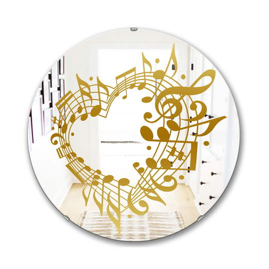 Designart Music Notes I Round 24-in L x 24-in W Polished Glam Gold Wall Mounted Mirror
