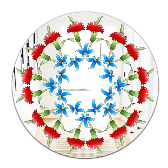 Designart Ottoman Red Flower Garland Round 24-in L x 24-in W Polished Farmhouse Wall Mounted Mirror