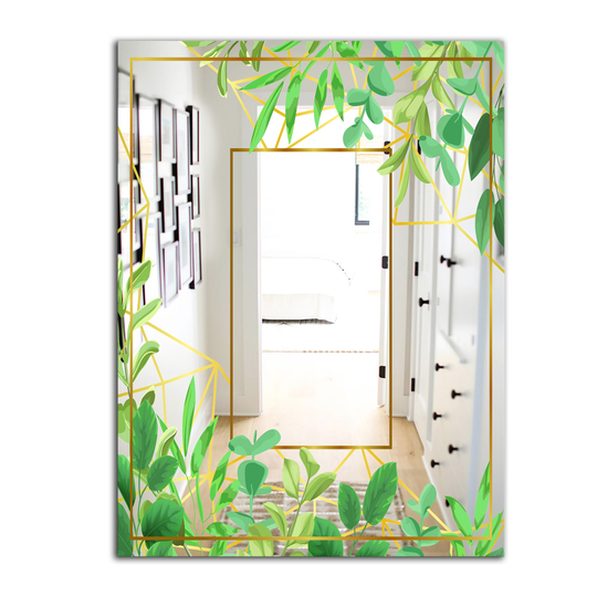 Designart Efflorescent Gold Green 3 Rectangular 35.4-in L x 23.6-in W Polished Glam Wall Mounted Mirror
