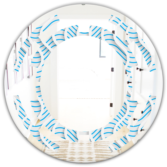 Designart Round 24-in 3D White and Light Blue Pattern II Modern Polished Wall Mirror