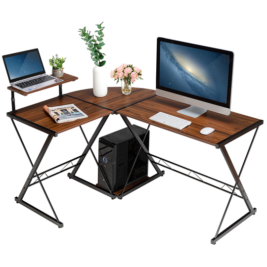 Costway 44-in Brown Modern/Contemporary L-Shaped Computer Desk