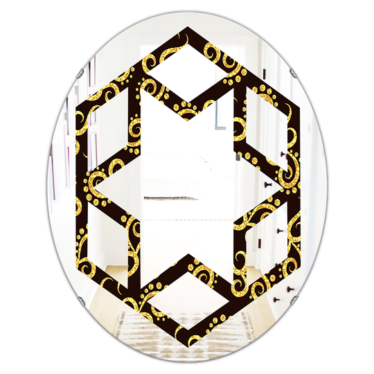Designart 31.5-in L x 23.7-in W Oval Black and Gold Swirl II Polished Wall Mirror