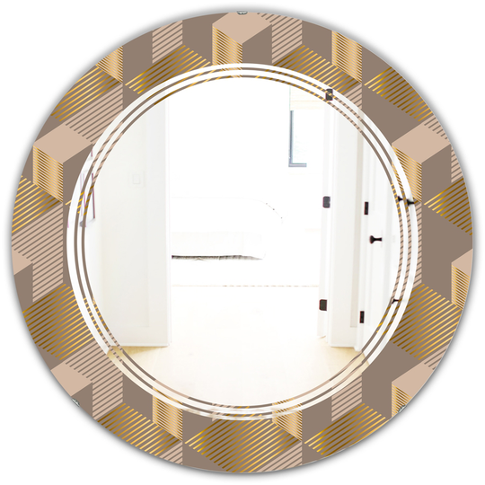 Designart Brown 24-in Round Retro Square Design V Polished Wall Mirror