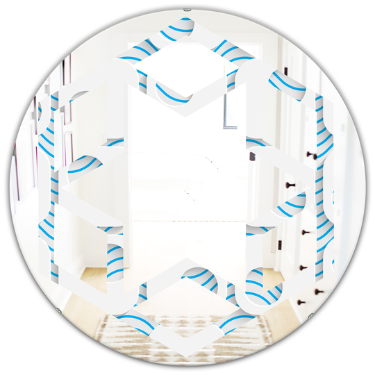Designart 24-in Round 3D White and Blue Pattern III Modern Polished Wall Mirror