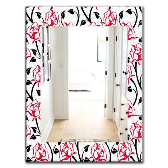 Designart 35.4-in x 23.6-in Red Pattern with Roses Modern Mirror