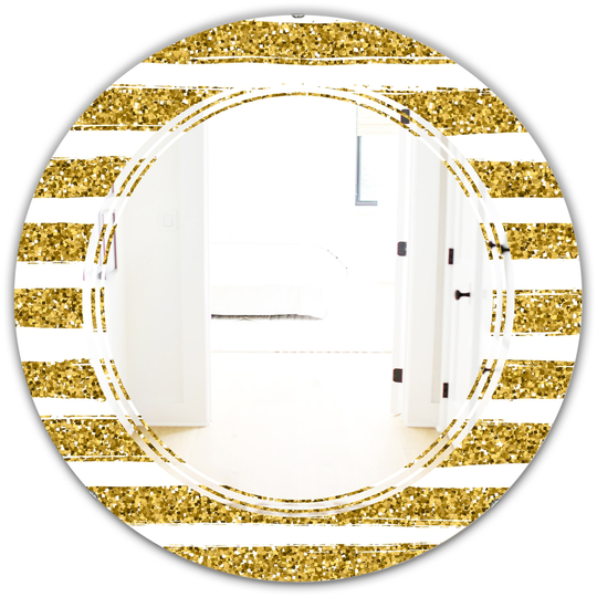 Designart Horizontal Lines Modern Round Wall Mirror in Gold
